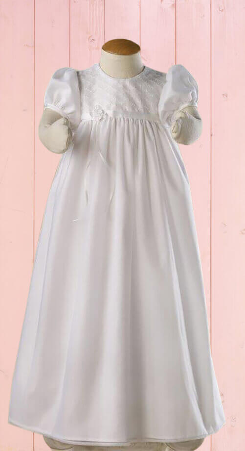 Embroidered-Bodice-in-Tricot Embroidered Bodice in tricot white baby blessing dress with sleeves 3mn-6mn