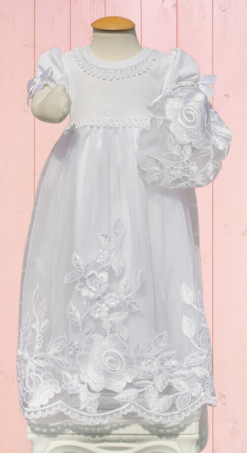 babee 329wt Sweet Rosie white baby blessing dress nb-6mn with bonnet