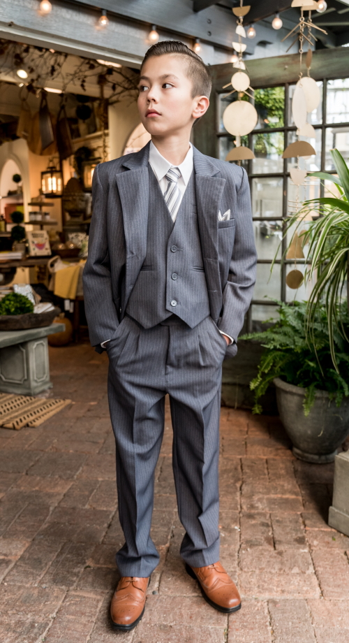 Boys grey suit 5pc boys suit several colors and wide variety of sizes perfect for church baptism communion and weddings