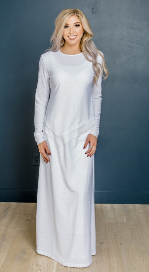 Helsinki Helsinki 2 pc knit LDS temple dress with 2 pockets modest white dresses