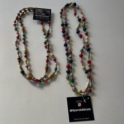 Mpendo beads 2024 Handmade African paper bead necklaces from Mpendo Beads, supporting the Mpendo Packer Foundation.