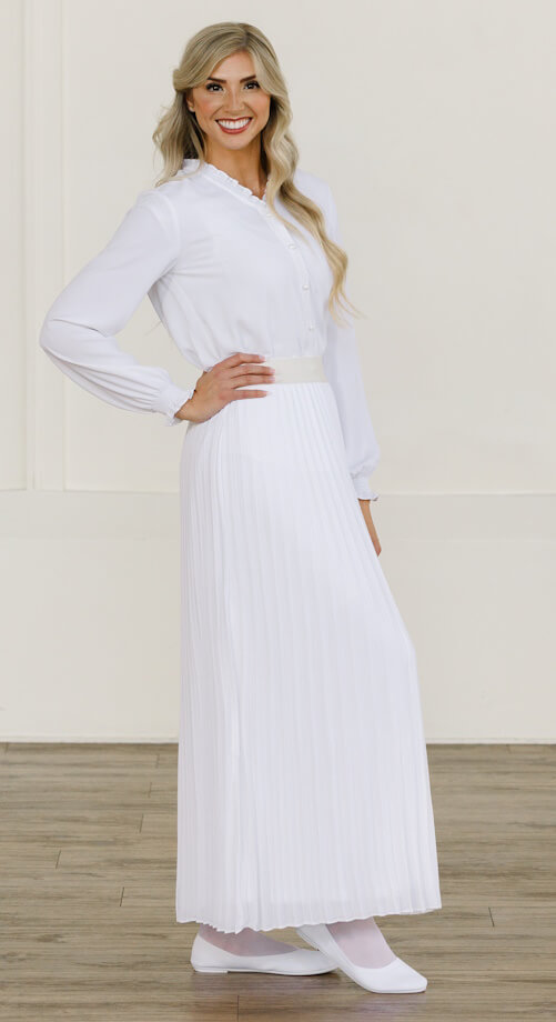 lds temple pleated skirt and blouse plus size Hanover pleated skirt - White LDS Temple skirt for Mormon women