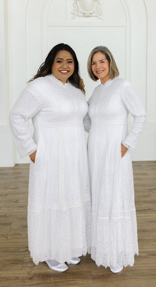 Charlotte lace front lds temple dress white elegance Charlotte #3067 - Modest white LDS Temple dress fitted in regular and plus sizes