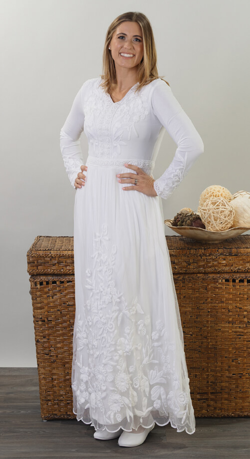 unique lds temple dress fitted bridal couture young Vineyard Couture - Image 1