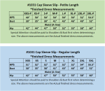 Cap sleeve slip size chart