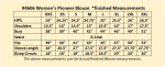 Women's pioneer white blouse size chart