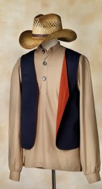 Men's pioneer shirt reversible faux suede vest and straw cowboy hat LDS trek costume mountain man retreat