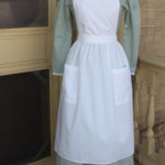 watermelon vine pioneer costume: bonnet dress patterned apron with 2 pockets LDS trek