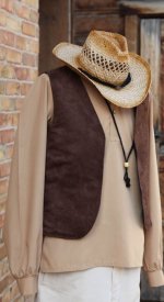 Men's pioneer trek costume shirt reversible vest straw cow boy hat cosplay mountain man retreat