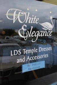 Murray Utah White Elegance Store Front Door - LDS Temple Dresses and Accessories