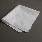 Women's LDS all white temple hankie with temple embroidered on it