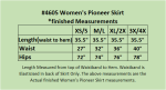 Women's Pioneer skirt size chart