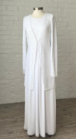 London LDS temple dress with white lace vest