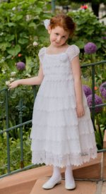 Lace Frosting white lace tiered baptism dress communion LDS sealings