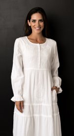 Madrid 100% cotton LDS temple dress button up front with waist tie's