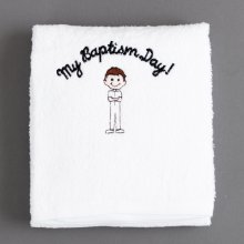 brown hair LDS baptism towel for boy