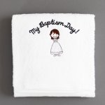 Girls brown hair baptism towel