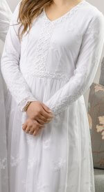 Exclusive Savannah LDS temple dress made from English net with intricate white embroidery