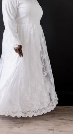 Savannah lace overlay v-neck modest white women's dresses LDS temple bridal