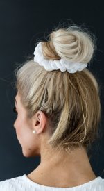 White hair scrunchie LDS temple