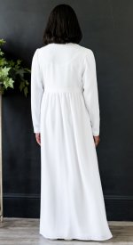 Phoenix cool white front zip plus size lds temple dress with dolman sleeves