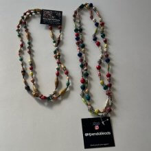 Handmade African paper bead necklaces from Mpendo Beads, supporting the Mpendo Packer Foundation.