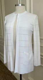 white sweater front- long sleeve LDS temple clothing