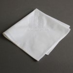 Mens embroidered LDS wedding handkerchief with temple stitching design