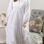 Lahaina LDS temple dress in tall sizing, featuring embroidered detail and breathable cotton fabric