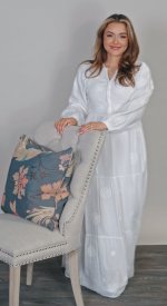 Lahaina is light weight 100% cotton dress with a snap up bodice. Perfect for LDS temple use.