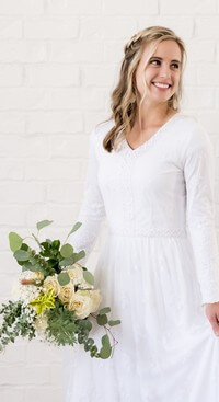 Modest bridal gowns - White Mormon LDS wedding dresses