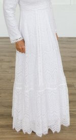 New Haven petite lace front zip LDS temple dress with pleated waist