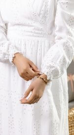 Branson white cotton LDS temple dress with crossover back and adjustable tie detail