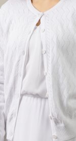 White cardigan sweater with buttons and design lds temple